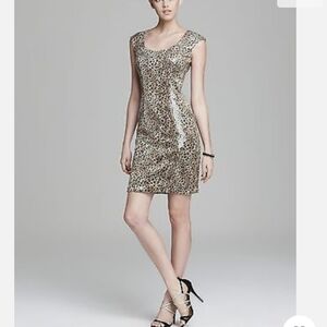 Sue Wong Leopard Sequin Cocktail Dress